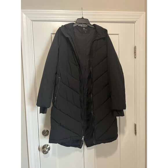 All In Motion Women's Black Hooded Puffer Below Knee Jacket Coat Size Medium - Picture 1 of 7